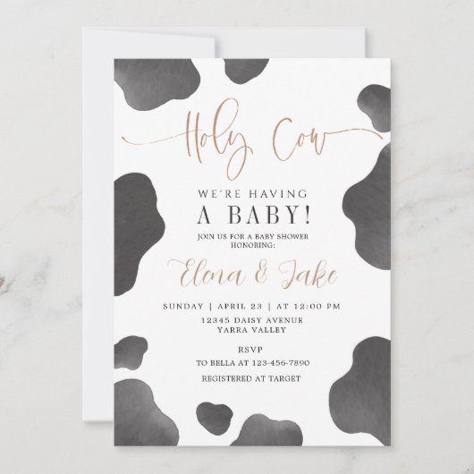 Heilige Koe, we hebben een Baby, Koe Baby shower Kaart (Voorkant)