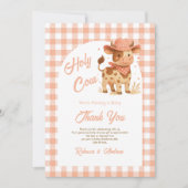 Heilige Koe We hebben een Baby Rustic Peach Plaid Bedankkaart (Voorkant)