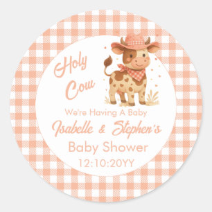 Heilige Koe, we hebben een Baby Rustic Peach Plaid Ronde Sticker