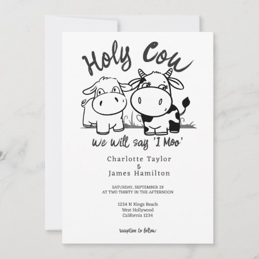 Heilige Koe We zullen zeggen ik moo bruiloft Kaart (Voorkant)