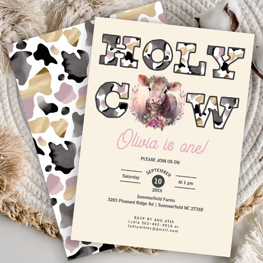 Heilige Koe Western 1e Verjaardag Meisje Uitnodige Kaart