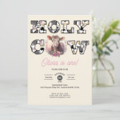 Heilige Koe Western 1e Verjaardag Meisje Uitnodige Kaart (Staand voorkant)