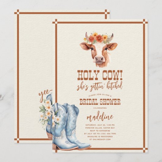 Heilige Koe Westerne bruidsdoucheuitnodiging Kaart (Voorkant / Achterkant)