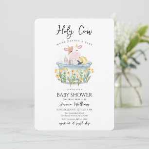 Heilige Koe Wilde Bloemenweide Badkuip Baby Shower Kaart