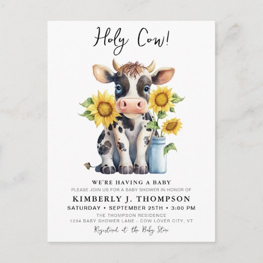 Heilige Koe Zonnebloemen Boerderij Baby shower Uit Briefkaart (Voorkant)