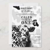 Heilige Koe! Zwart & Wit Land 1 1e verjaardag Kaart (Voorkant)