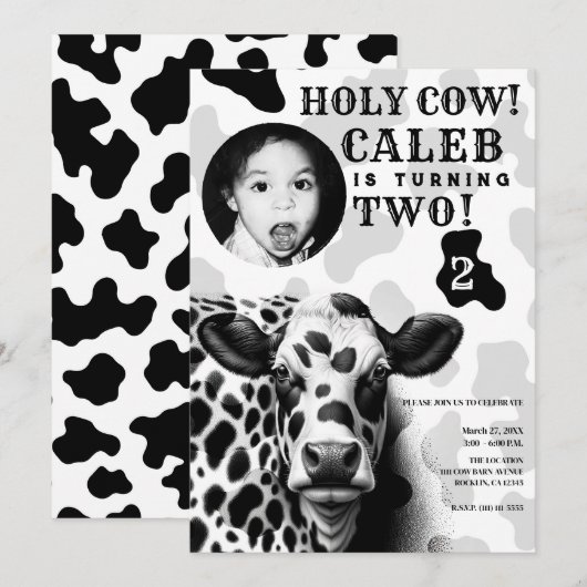 Heilige Koe! Zwart & Wit Land Verjaardagsfeestje Kaart (Voorkant / Achterkant)