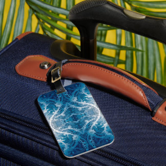 Heilige Kosmische Stroom - Blauw Zilver Symmetrie Bagagelabel