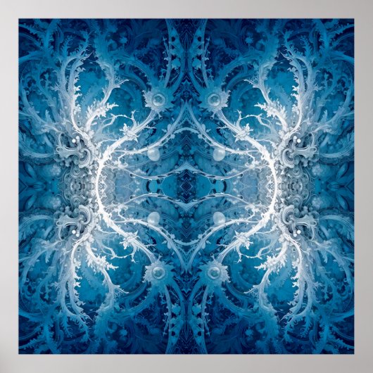 Heilige Kosmische Stroom - Blauw Zilver Symmetrie Poster (Voorkant)