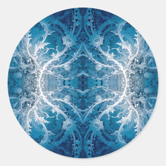 Heilige Kosmische Stroom - Blauw Zilver Symmetrie Ronde Sticker (Voorkant)
