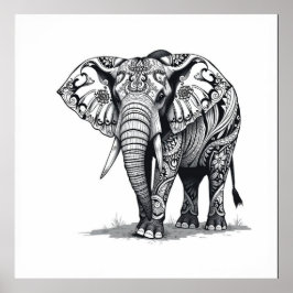 Heilige Kracht: Olifant Charcoal Art Poster