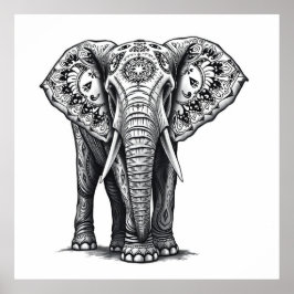 Heilige Kracht: Olifant Charcoal Art Poster