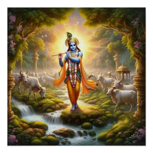 Heilige Krishna Traditionele Gopinath Fluit Kunst Perfect Poster (Voorkant)