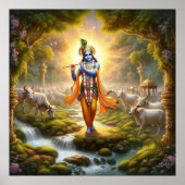 Heilige Krishna Traditionele Gopinath Fluit Kunst Poster (Voorkant)