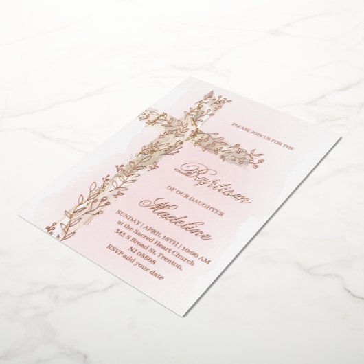 Heilige kruis Doop Folie Uitnodiging (Gedraaid)