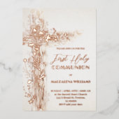 Heilige kruis Eerste Heilige Communie Folie Uitnodiging (Voorkant)