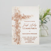 Heilige kruis Eerste Heilige Communie Folie Uitnodiging (Staand Voorkant)