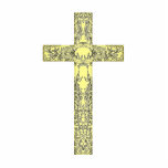 Heilige Kruis Fotobeeldje Sleutelhanger<br><div class="desc">Een goudkleurig Latijns kruis gegraveerd met olijftakken.</div>