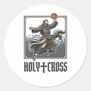 Heilige Kruis Vintage Basketbal Religieus T-shirt Ronde Sticker
