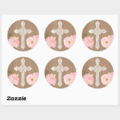 Heilige Kruissticker, wit Kruis met roze bloemen Ronde Sticker (Vel)
