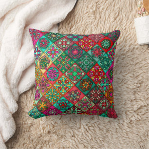 Heilige Lijnen - Geometrische Boho Indische Patroo Kussen