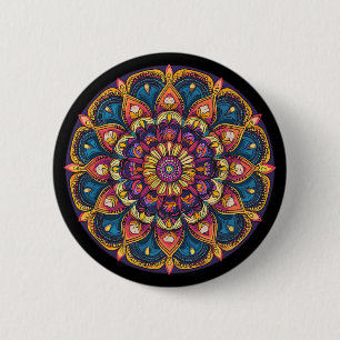 Heilige Lotus Mandala Boho Yoga Meditatie Ronde Button 5,7 Cm