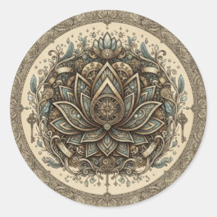 Heilige Lotus Mandala Vintage Spirituele Kunst Ronde Sticker