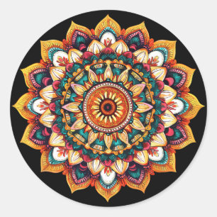 Heilige Lotus Zonne-uitbarsting Mandala Meditatie Ronde Sticker