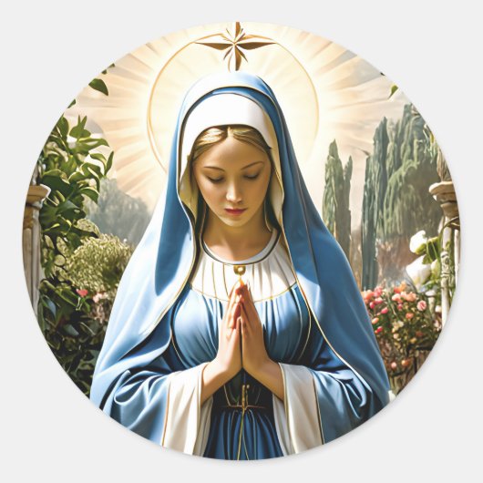 Heilige Maagd Maria Bidden Ronde Sticker (Voorkant)