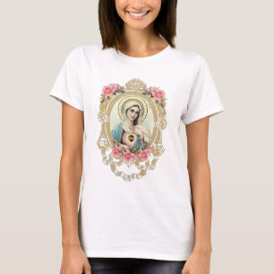 Heilige Maagd Maria Bloemen Rozen Katholiek T-shir T-shirt