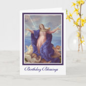 Heilige Maagd Maria Hemelvaart Religieuze Verjaard Kaart (Gele Bloem)