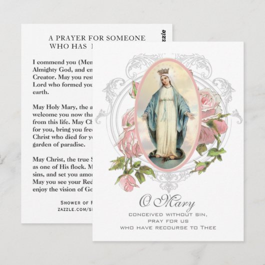 Heilige Maagd Maria Katholiek Gebed voor de Overle Briefkaart (Voorkant / Achterkant)