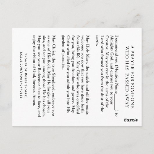 Heilige Maagd Maria Katholiek Gebed voor de Overle Briefkaart (Achterkant)