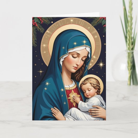 Heilige Maagd Maria Traditionele Katholieke Kerst Kaart (Voorkant)