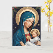 Heilige Maagd Maria Traditionele Katholieke Kerst Kaart (Gele Bloem)