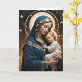 Heilige Maagd Maria Traditionele Katholieke Kerst Kaart (Gele Bloem)