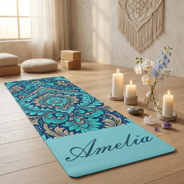 Heilige Mandala Navy Blauwe Thee Damasten Spiritua Yogamat