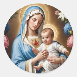 Heilige Maria en Baby Jesus Ronde Sticker