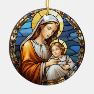 Heilige Maria en Baby Jezus Glas in lood Geboorte Keramisch Ornament