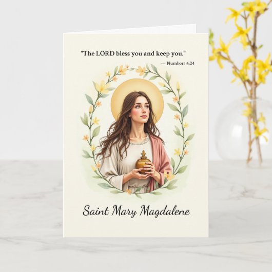 Heilige Maria Magdalena Gods Vrede en Zegeningen Kaart (Gele Bloem)