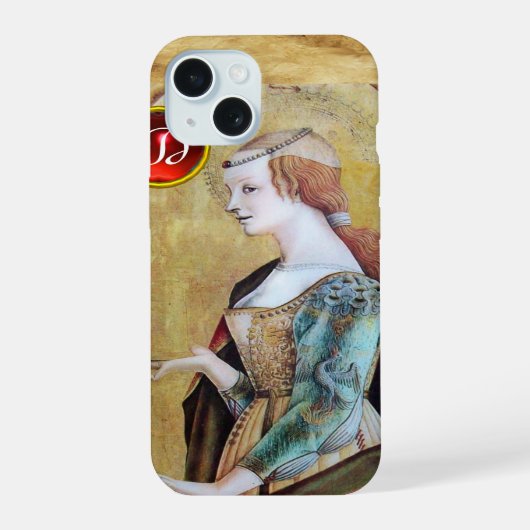 HEILIGE MARIA MAGDALENA Parchment Robijn Gem Monog iPhone 15 Case (Achterkant)