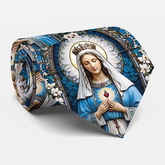 Heilige Maria met kroon en heilig hart Stropdas (Opgerold)
