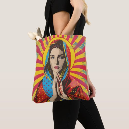 Heilige Maria Religie Pop Kunst Tote Bag (Dichtbij)
