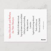 Heilige Martelaars Elizabeth en Barbara Prayer Car Briefkaart (Achterkant)