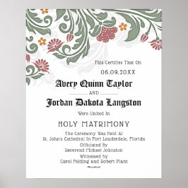 "Heilige Matrimonie" Floral Scroll Wedding Certifi Poster