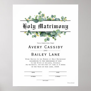 Heilige Matrimony Wedding Certificate Poster