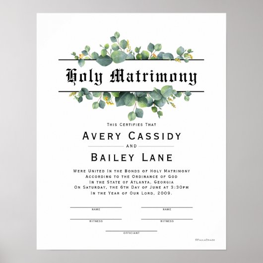 Heilige Matrimony Wedding Certificate Poster (Voorkant)