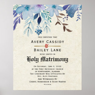 Heilige Matrimony Wedding Certificate Poster