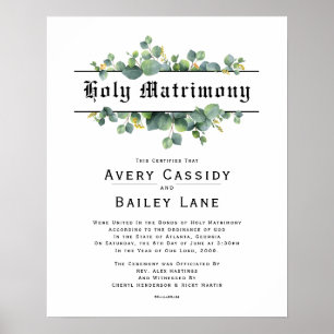 Heilige Matrimony Wedding Certificate Poster