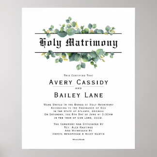 Heilige Matrimony Wedding Certificate Poster